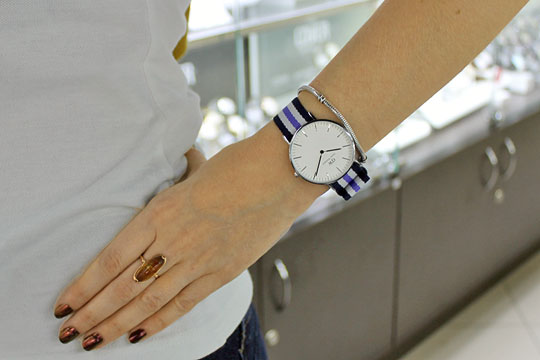 Daniel Wellington Classic Trinity White Dial Three Tone Nylon Strap Watch For Women - 0609DW