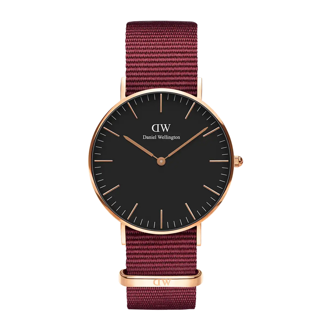 Daniel Wellington Classic Roselyn Black Dial Maroon Nylon Strap Watch For Women - DW00100273