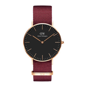 Daniel Wellington Classic Roselyn Black Dial Maroon Nylon Strap Watch For Women - DW00100273