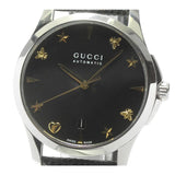 Gucci G Timeless Automatic Black Dial Black Leather Strap Watch For Women - YA126469