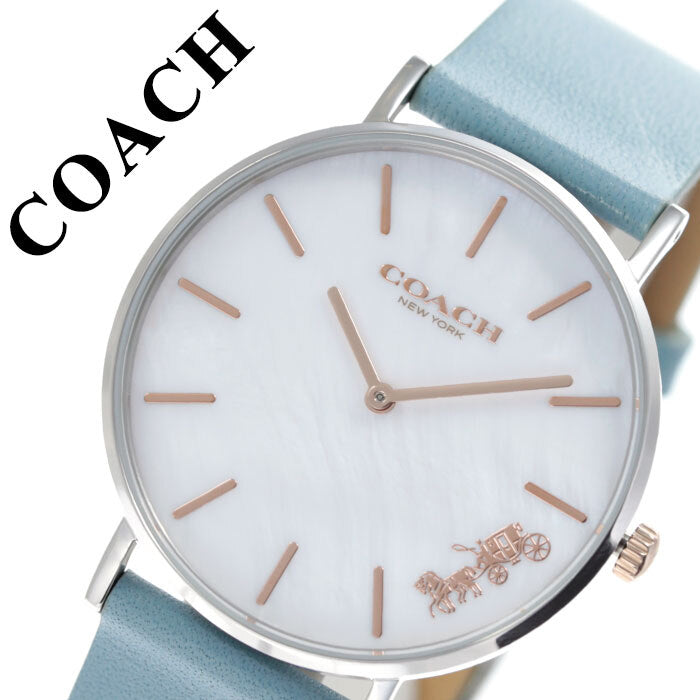 Coach Perry Mother of Pearl White Dial Blue Leather Strap Watch for Women - 14503271
