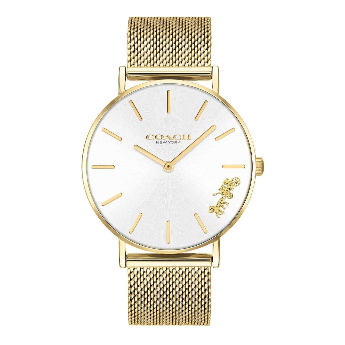 Coach Perry White Dial Gold Mesh Bracelet Watch for Women - 14503125