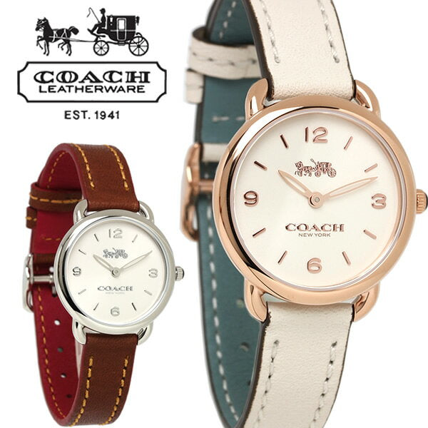 Coach Delancey Slim Cream Dial Brown Leather Strap Watch For Women - 14502789