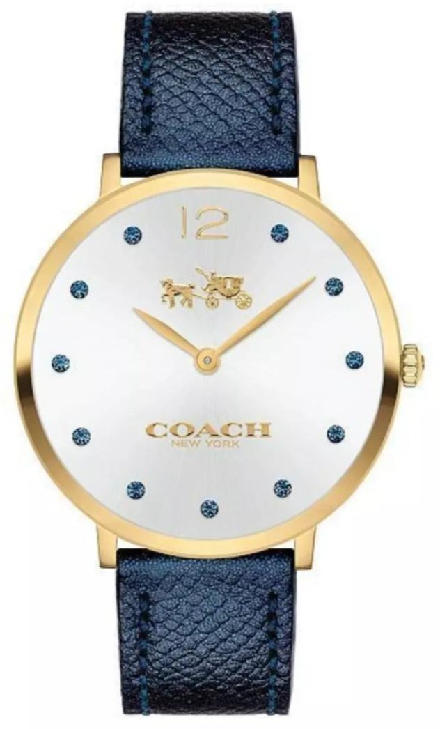 Coach Slim Easton Silver Dial Blue Leather Strap Watch for Women - 14502687