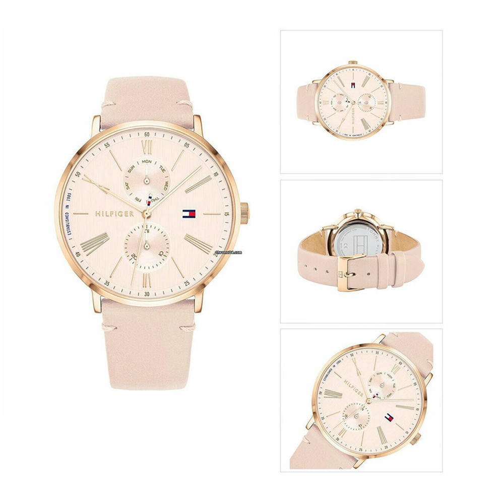 Tommy Hilfiger Jenna Analog Pink Dial Pink Leather Strap Watch for Women - 1782071