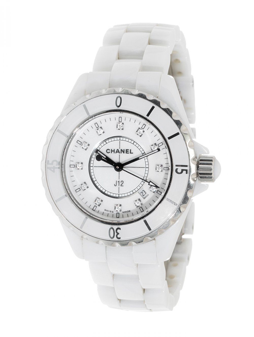 Chanel J12 Diamonds Ceramic White Dial White Steel Strap Watch for Women - J12 H1628