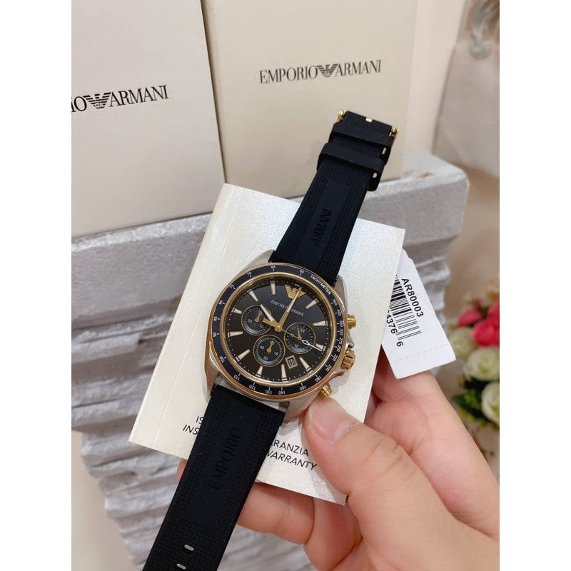 Emporio Armani Sigma Chronograph lack Dial Black Rubber Strap Watch For Men - AR80003