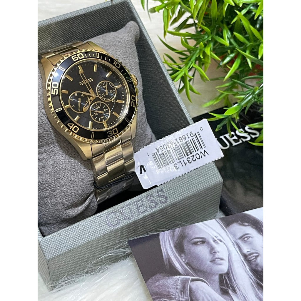 Guess BFF Multifunction Black Dial Gold Steel Strap Watch for Women - W0231L3