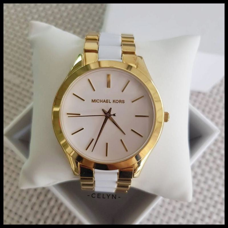 Michael Kors Slim Runway Quartz White Dial Two Tone Steel Strap Watch For Women - MK4295