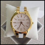 Michael Kors Slim Runway Quartz White Dial Two Tone Steel Strap Watch For Women - MK4295