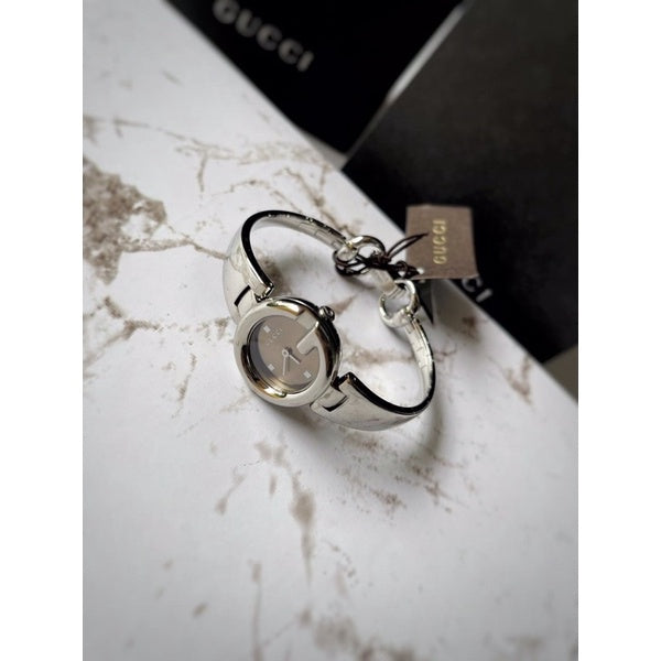 Gucci Guccissima Quartz Diamonds Brown Dial Silver Steel Strap Watch For Women - YA134503