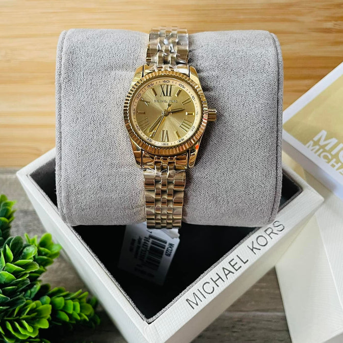 Michael Kors Lexington Quartz Silver Dial Gold Steel Strap Watch For Women - MK3229