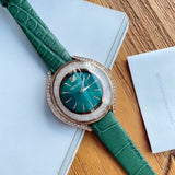 Swarovski Crystalline Aura Green Dial Green Leather Strap Watch for Women - 5644078
