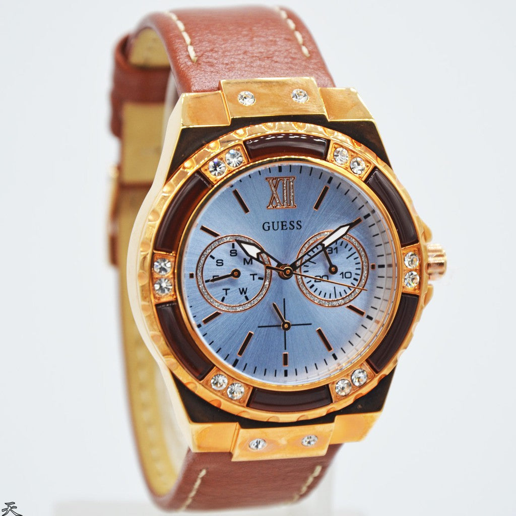 Guess Limelight Quartz White Dial Brown Leather Strap Watch For Women - W0775L7