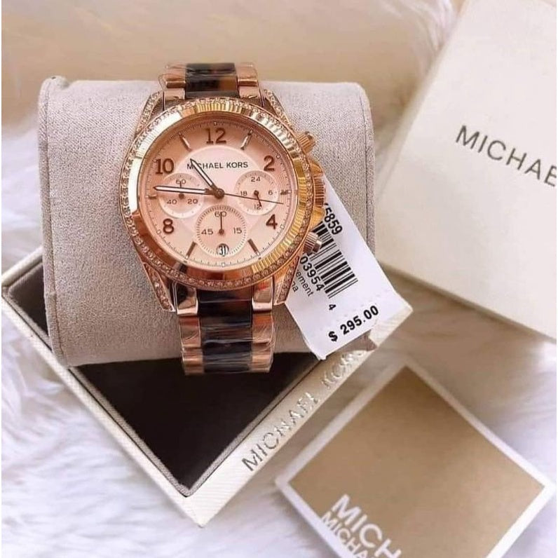 Michael Kors Blair Rose Gold Dial Two Tone Steel Strap Watch For Women - MK5859