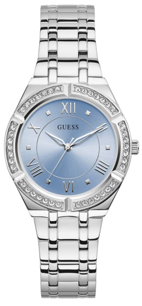 Guess Cosmo Diamonds Blue Dial Silver Steel Strap Watch for Women - GW0033L5
