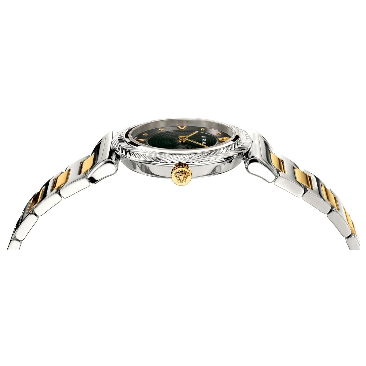 Versace V-Motif Black Dial Two Tone Steel Strap Watch for Women - VERE00518