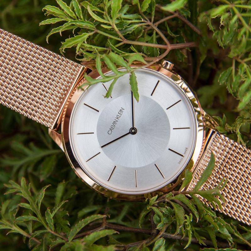 Calvin Klein Minimal Silver Dial Gold Mesh Bracelet Watch for Women - K3M22526