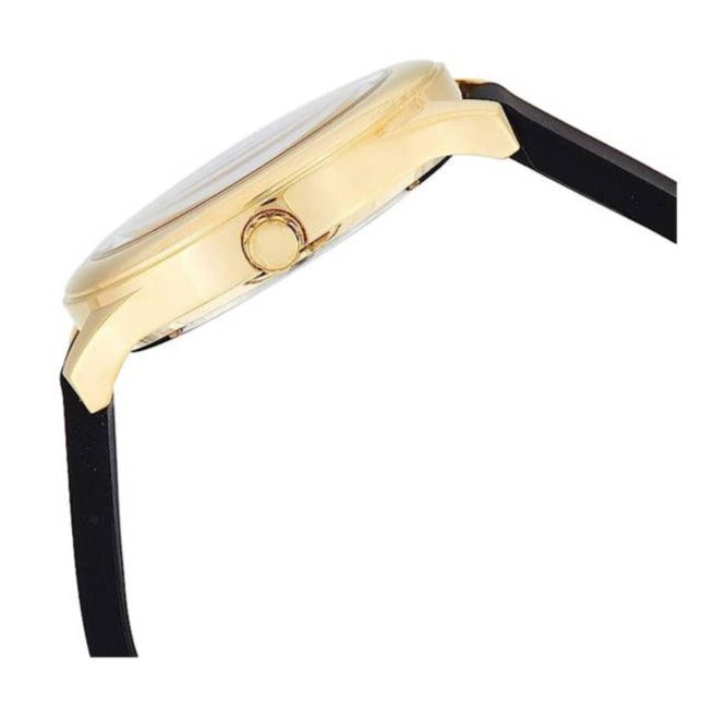 Guess G Twist Gold Dial Black Leather Strap Watch for Women - W0911L3