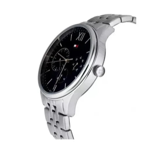 Tommy Hilfiger Damon Chronograph Blue Dial Silver Steel Strap Watch for Men - 1791416