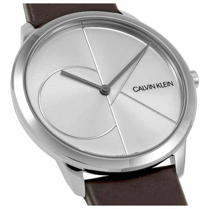Calvin Klein Minimal Silver Dial Brown Leather Strap Watch for Men - K3M211G6