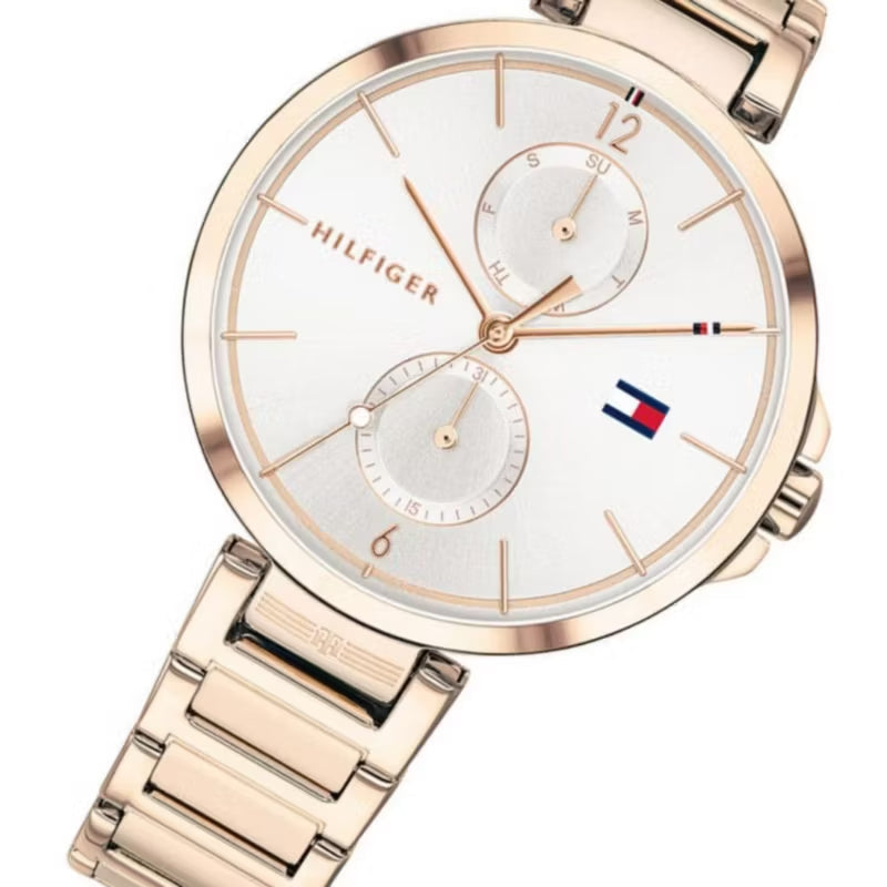 Tommy Hilfiger Angela Quartz White Dial Rose Gold Steel Strap Watch for Women - 1782124