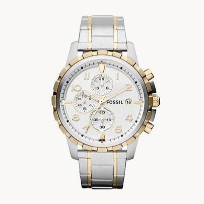 Fossil Dean Chronograph White Dial Silver Steel Strap Watch for Men - FS4795