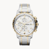 Fossil Dean Chronograph White Dial Silver Steel Strap Watch for Men - FS4795