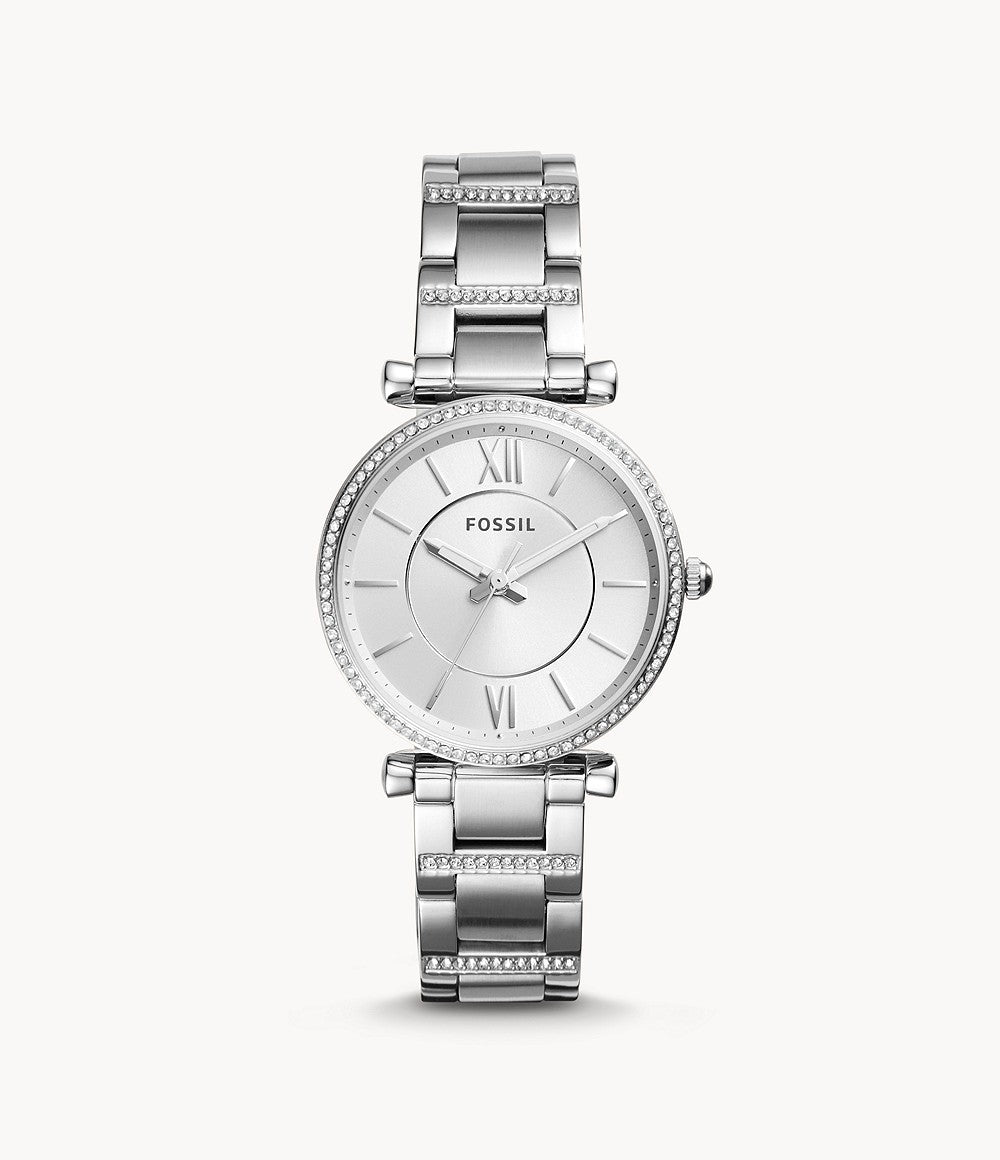 Fossil Carlie Silver Dial Silver Steel Strap Watch for Women - ES4341
