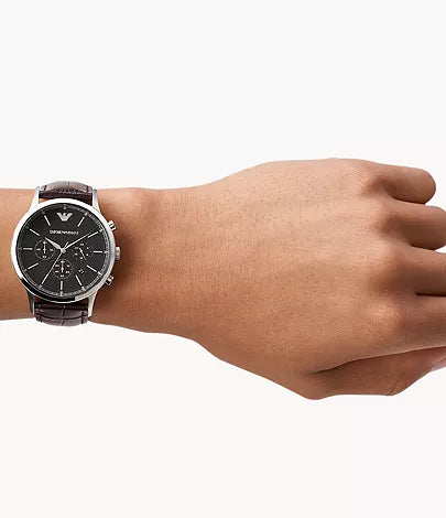 Emporio Armani Renato Chronograph Black Dial Brown Leather Strap Watch For Men - AR2482