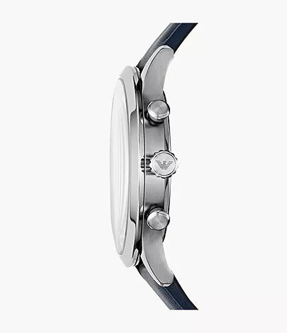 Emporio Armani Giovanni T Bar Chronograph Quartz Blue Dial Blue Leather Strap Watch For Men - AR11226