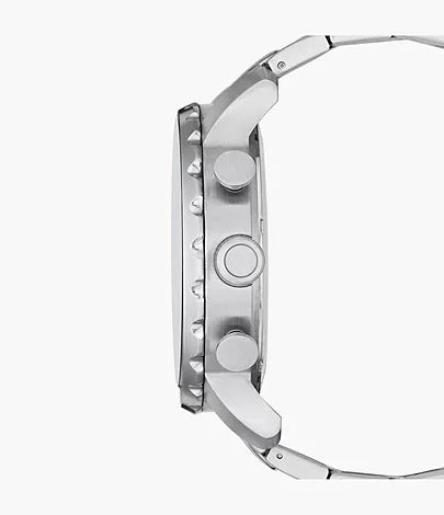 Fossil Nate Chronograph Black Dial Silver Steel Strap Watch for Men - JR1353