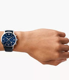Emporio Armani Giovanni T Bar Chronograph Quartz Blue Dial Blue Leather Strap Watch For Men - AR11226