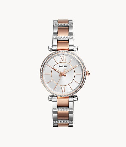 Fossil Carlie Silver Dial Two Tone Steel Strap Watch for Women - ES4342