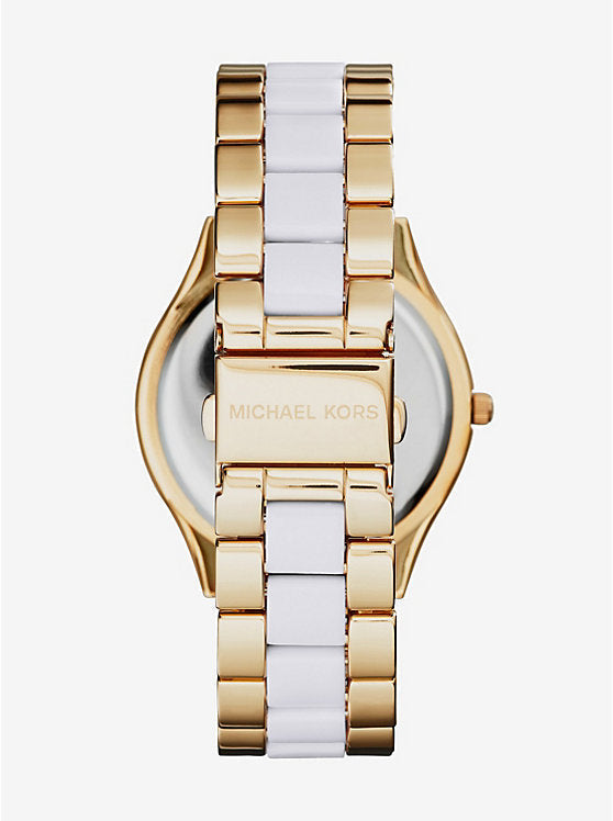 Michael Kors Slim Runway Quartz White Dial Two Tone Steel Strap Watch For Women - MK4295
