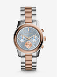 Michael Kors Runway Chronograph Blue Dial Two Tone Steel Strap Watch For Women - MK6166