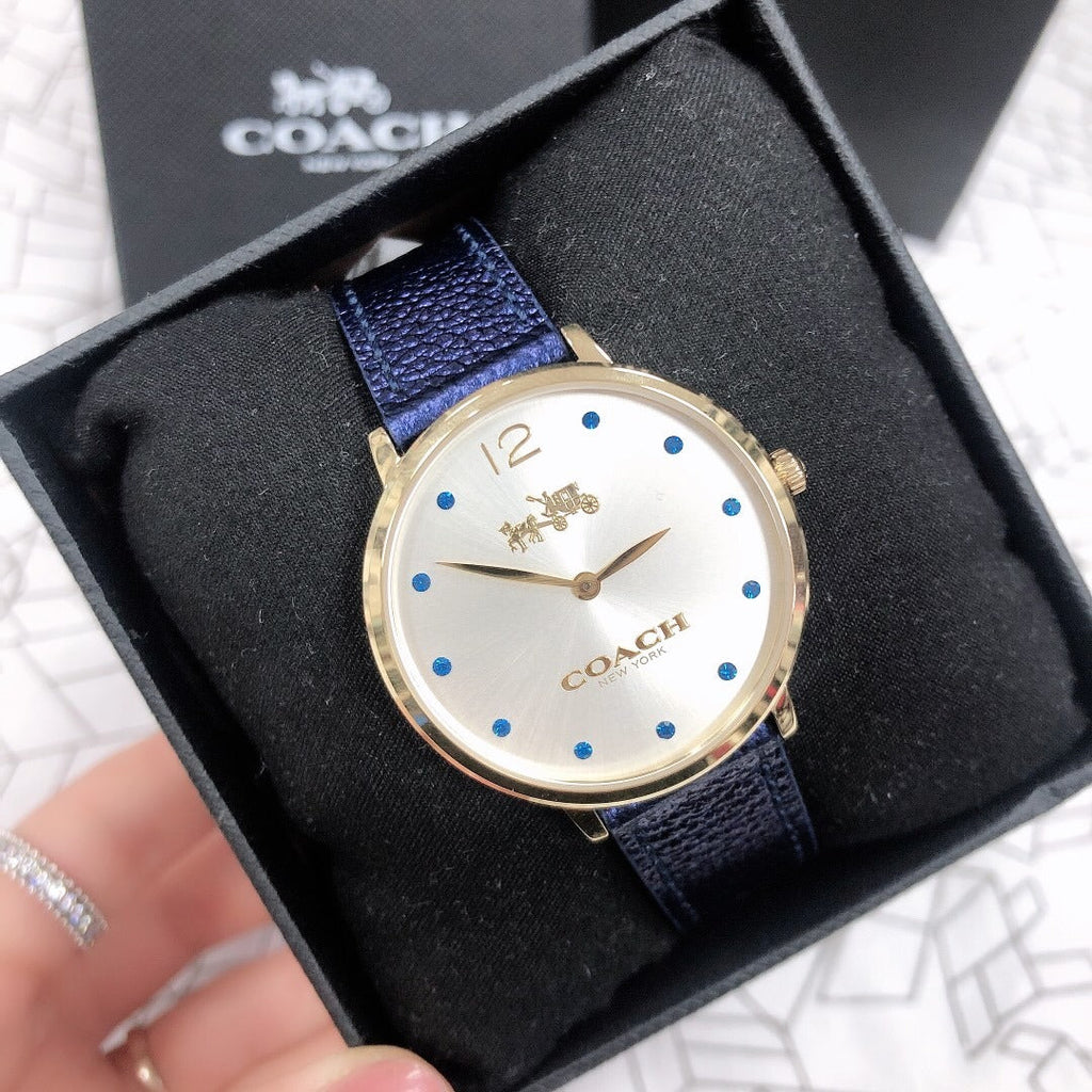 Coach Slim Easton Silver Dial Blue Leather Strap Watch for Women - 14502687