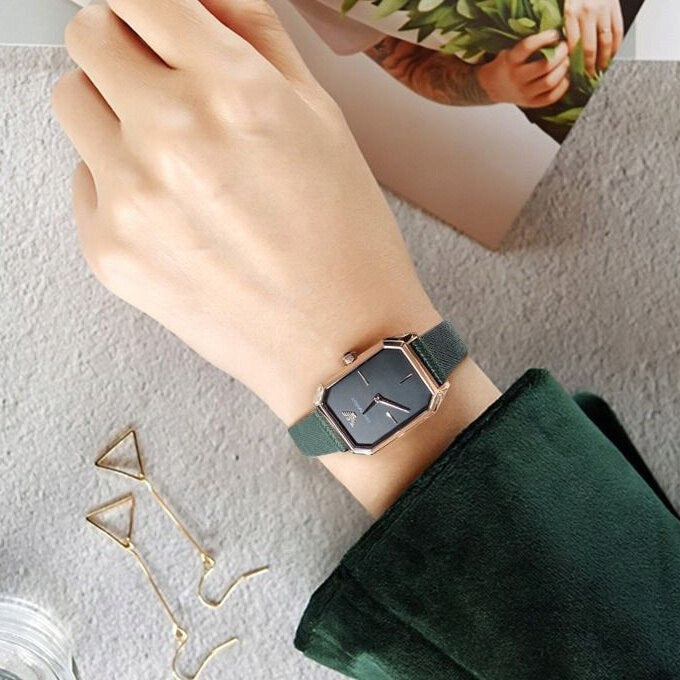 Emporio Armani Gioia Analog Black Mother of Pearl Dial Green Leather Strap Watch For Women - AR11149