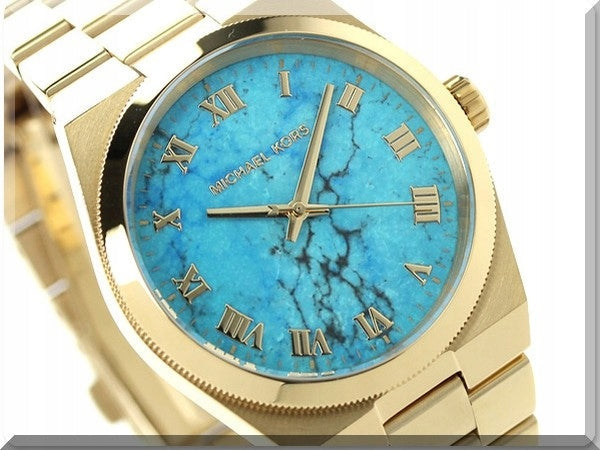 Michael Kors Channing Turquoise Dial Gold Steel Strap Watch For Women - MK5894