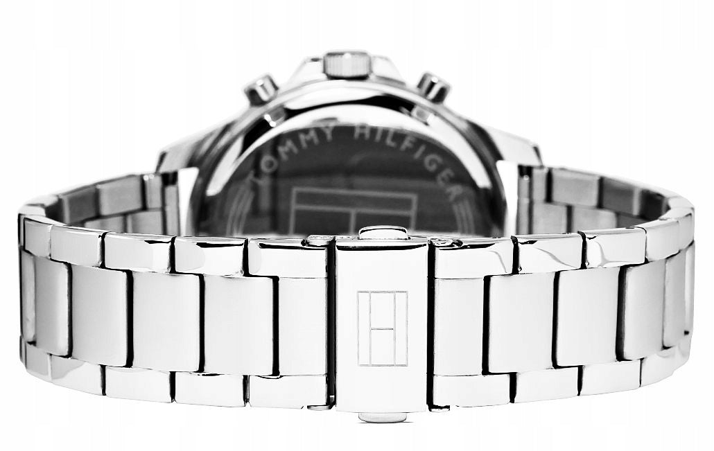 Tommy Hilfiger Bank Chronograph Blue Dial Silver Steel Strap Watch for Men - 1791718