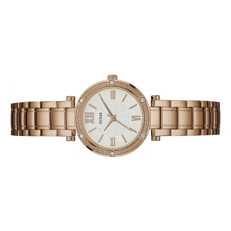 Guess Park Ave White Dial Rose Gold Steel Strap Watch for Women - W0767L3