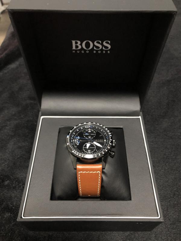 Hugo Boss Pilot Black Dial Brown Leather Strap Watch for Men - 1513851