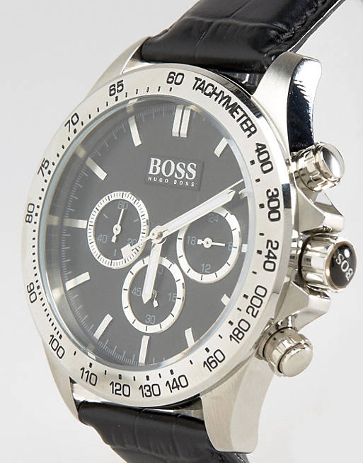 Hugo Boss Ikon Black Dial Black Leather Strap Watch for Men - 1513178