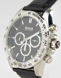 Hugo Boss Ikon Black Dial Black Leather Strap Watch for Men - 1513178