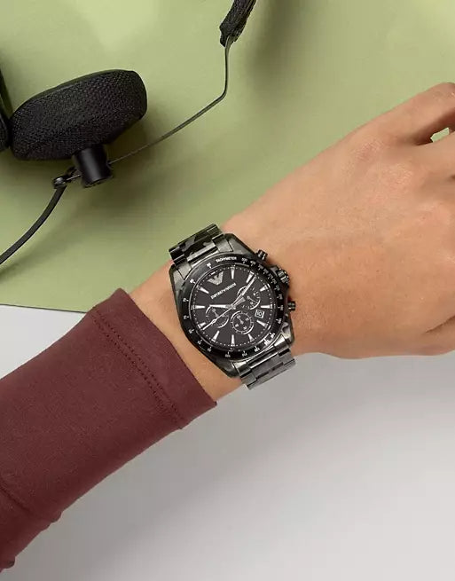 Emporio Armani Sportivo Quartz Black Dial Black Steel Strap Watch For Men - AR11027