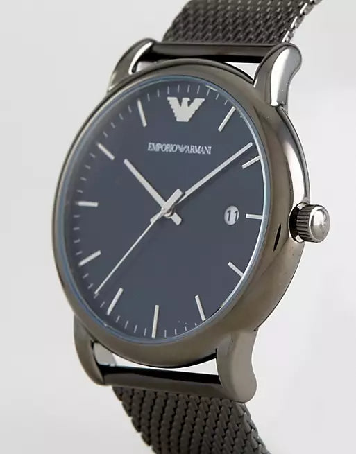 Emporio Armani Luigi Quartz Blue Dial Grey Mesh Bracelet Watch For Men - AR11053