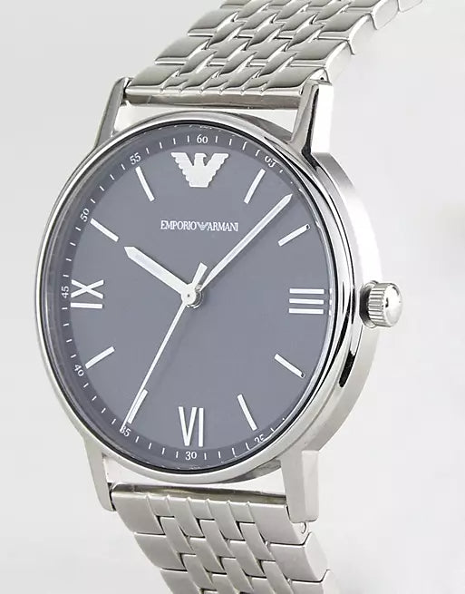 Emporio Armani Kappa Quartz Grey Dial Silver Mesh Bracelet Watch For Men - AR11068