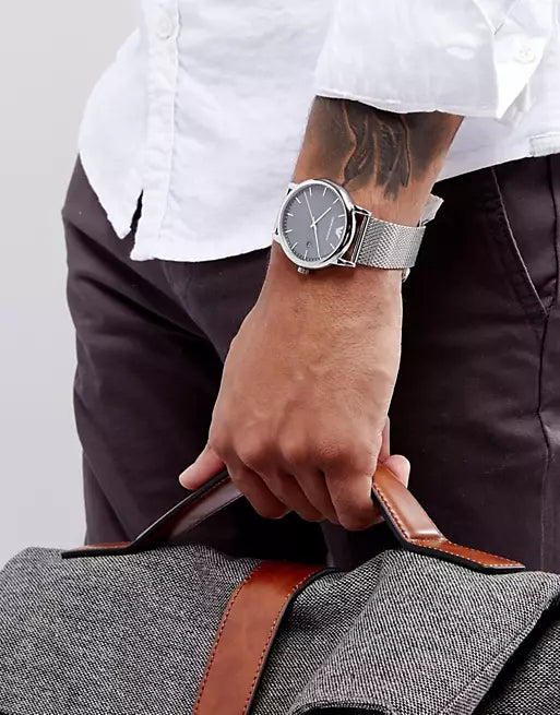 Emporio Armani Luigi Quartz Grey Dial Silver Mesh Bracelet Watch For Men - AR11069