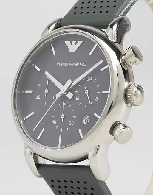 Emporio Armani Luigi Chronograph Quartz Grey Dial Grey Leather Strap Watch For Men - AR1735