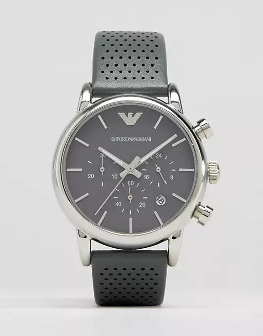 Emporio Armani Luigi Chronograph Quartz Grey Dial Grey Leather Strap Watch For Men - AR1735